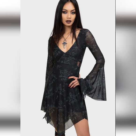 Killstar Black Floral Long Sleeve Dress - Picture 7 of 12